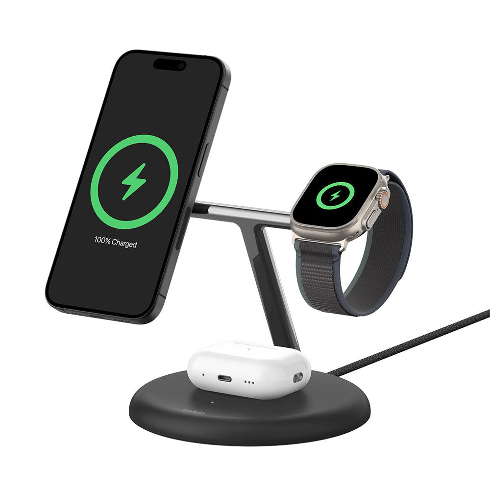 Belkin Black BoostCharge Pro 3-in-1 Magnetic Wireless Charging Stand w/ Qi2