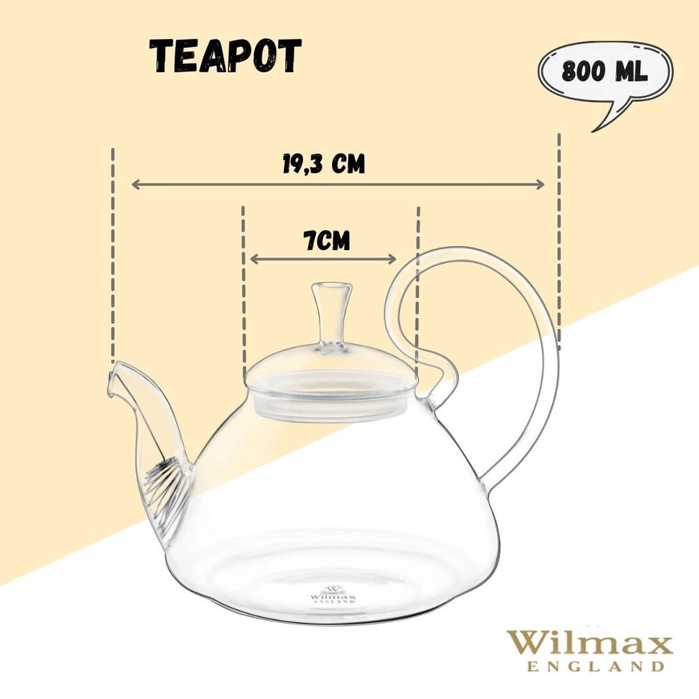 Wilmax England Thermo Glass 800ml Teapot Drink Tea Container w/ Handle Clear — image 4