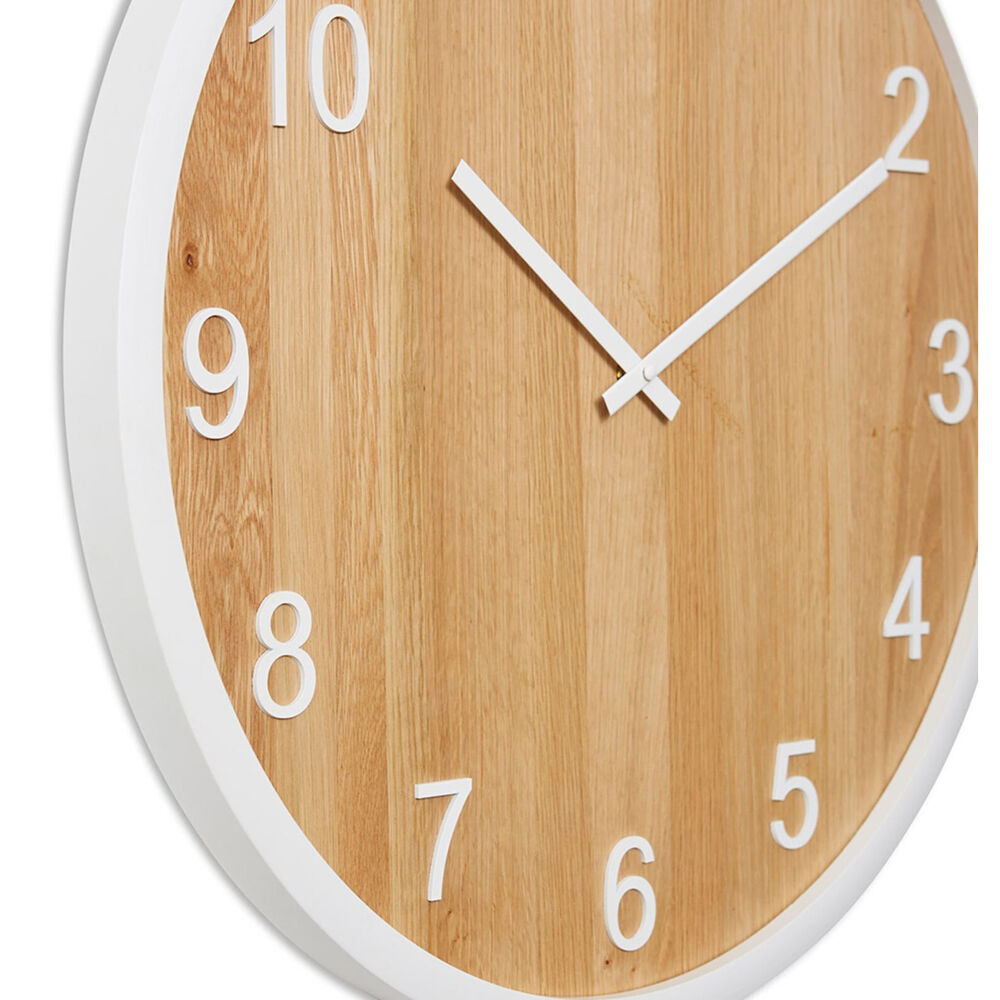 E Style Bryden Wooden Analogue Wall Clock Decor Round 60cm Natural/White — image 2