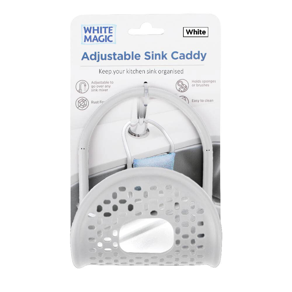 Magic Adjustable Kitchen Sink Silicone Caddy Storage Organiser — White White