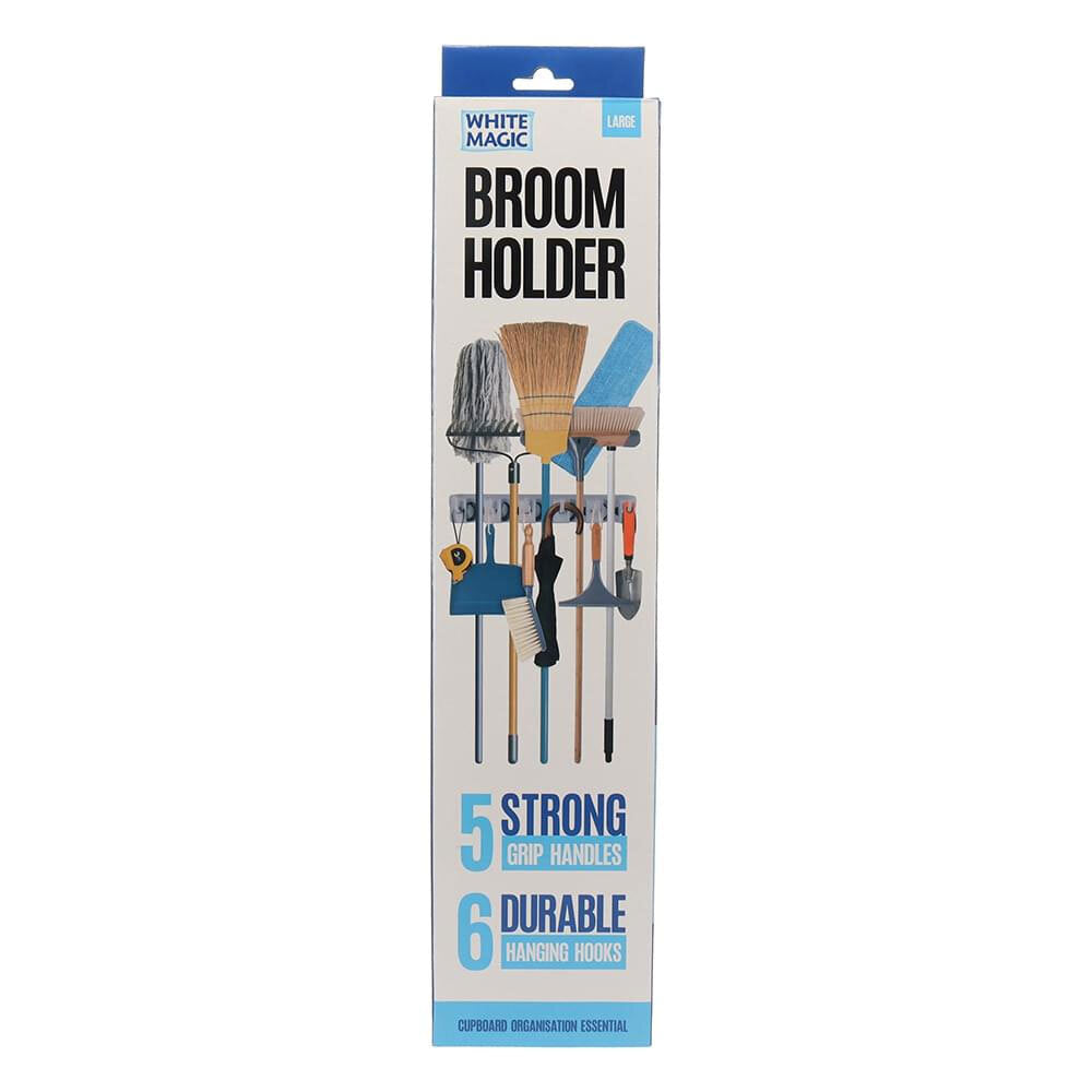 White Magic Wall-Mountable Broom Holder Storage Organisation Rack - Long