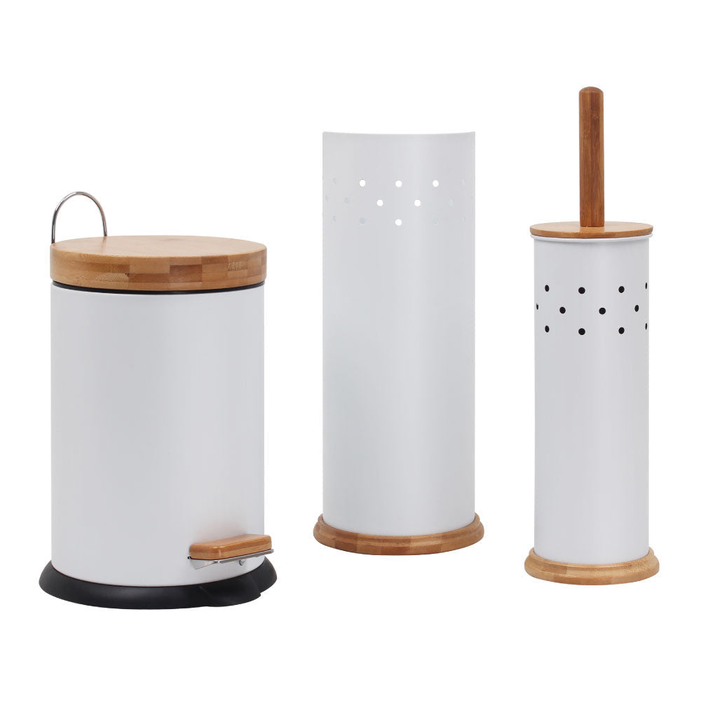 Eco Basics 3-in-1 Bathroom Toilet/Roll Holder Storage/3L Rubbish Bin Set — White