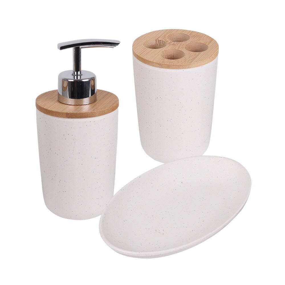 Eco Basics 3-in-1 Vanity Bathroom Set Toothbrush/Soap Holder Dispenser Tray BLK — White