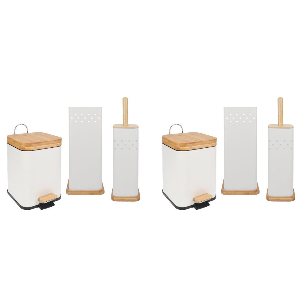 Eco Basics 3in1 Square Bathroom Bin Toilet Brush & Roll Holder 41.5cm White (2 Pack)