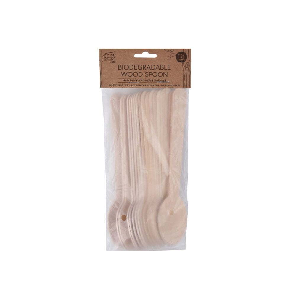 Eco Basics 16.5cm Biodegradable Birchwood Spoon Disposable Cutlery Utensil (18 Pieces) — image 2
