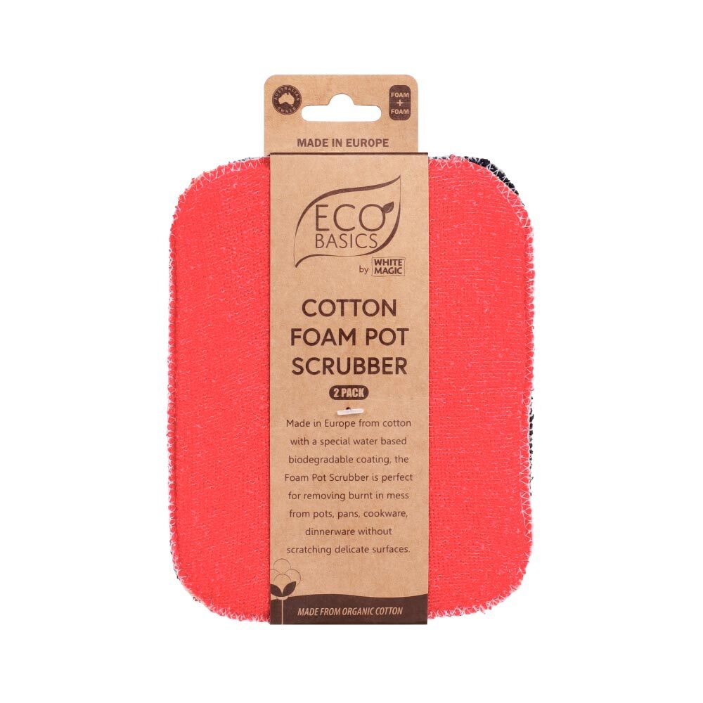 Eco Basics 12x15cm Cotton Foam Kitchen Pot/Pan Scrubber Cookware Cleaner (2 Pack)