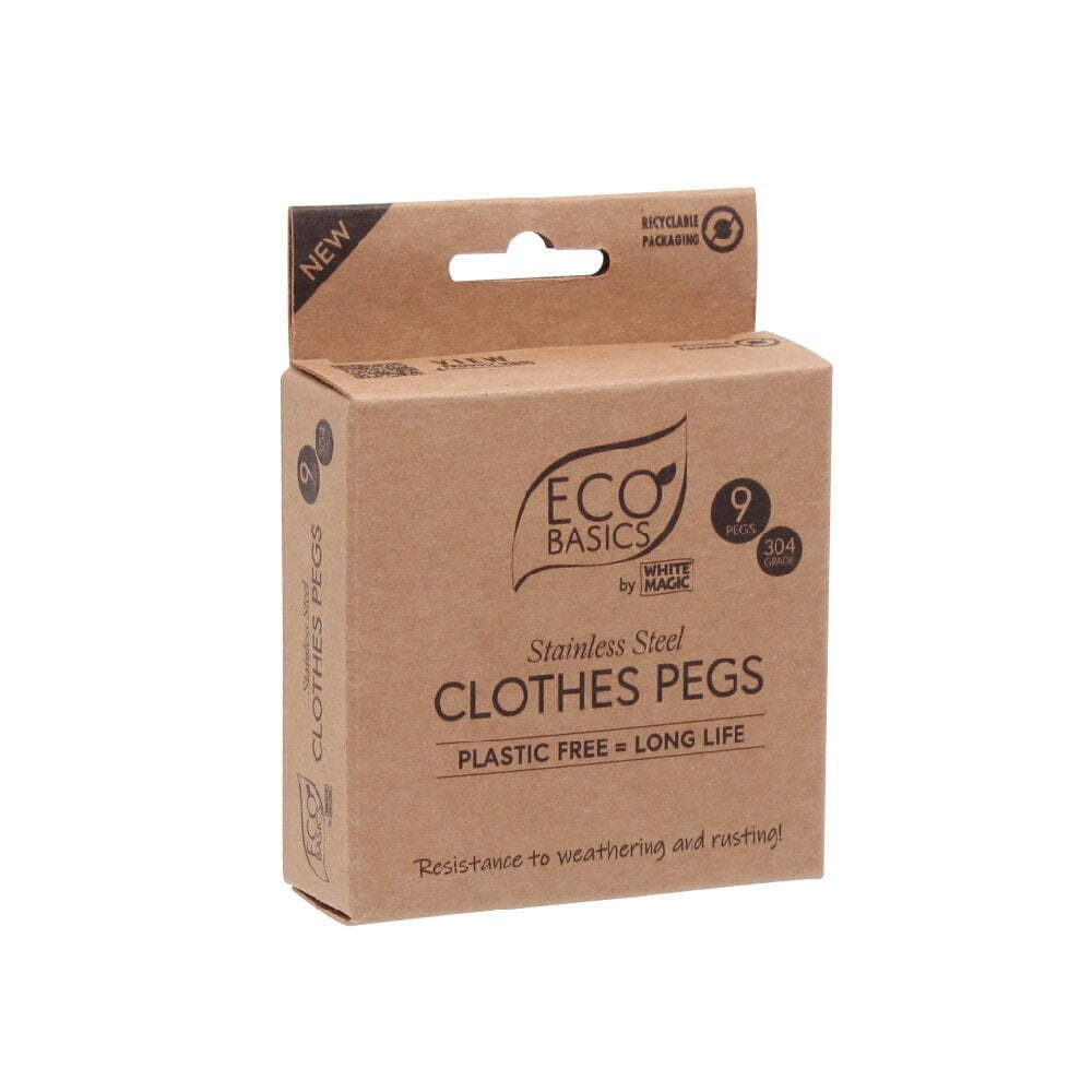 Eco Basics 9cm Stainless Steel Clothes Pegs Hanging/Drying Fabric Clips (9 Pack) — image 2