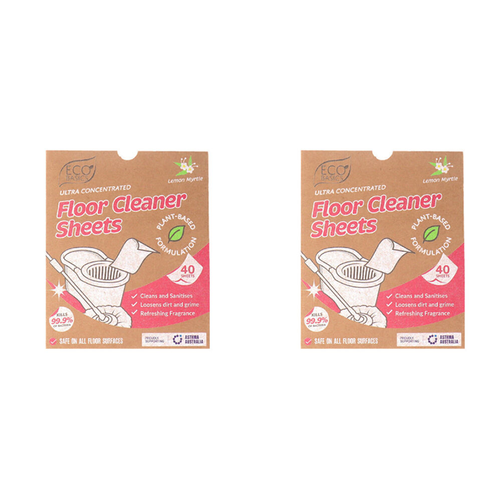 Eco Basics 40pc Eco Basics Floor Cleaner Detergent Sheets w/ Lemon Myrtle Scent 17cm (2 Pack)