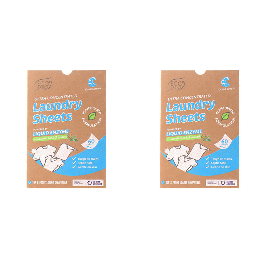 Eco Basics 60pc Eco Basics Laundry Detergent Sheets w/ Ocean Breeze Scent 11cm (2 Pack)