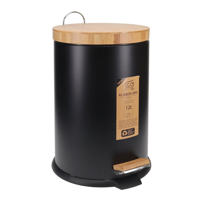 Eco Basics 12L Rubbish Bin/Trash Garbage Can Waste Container Storage Round Black — image 2