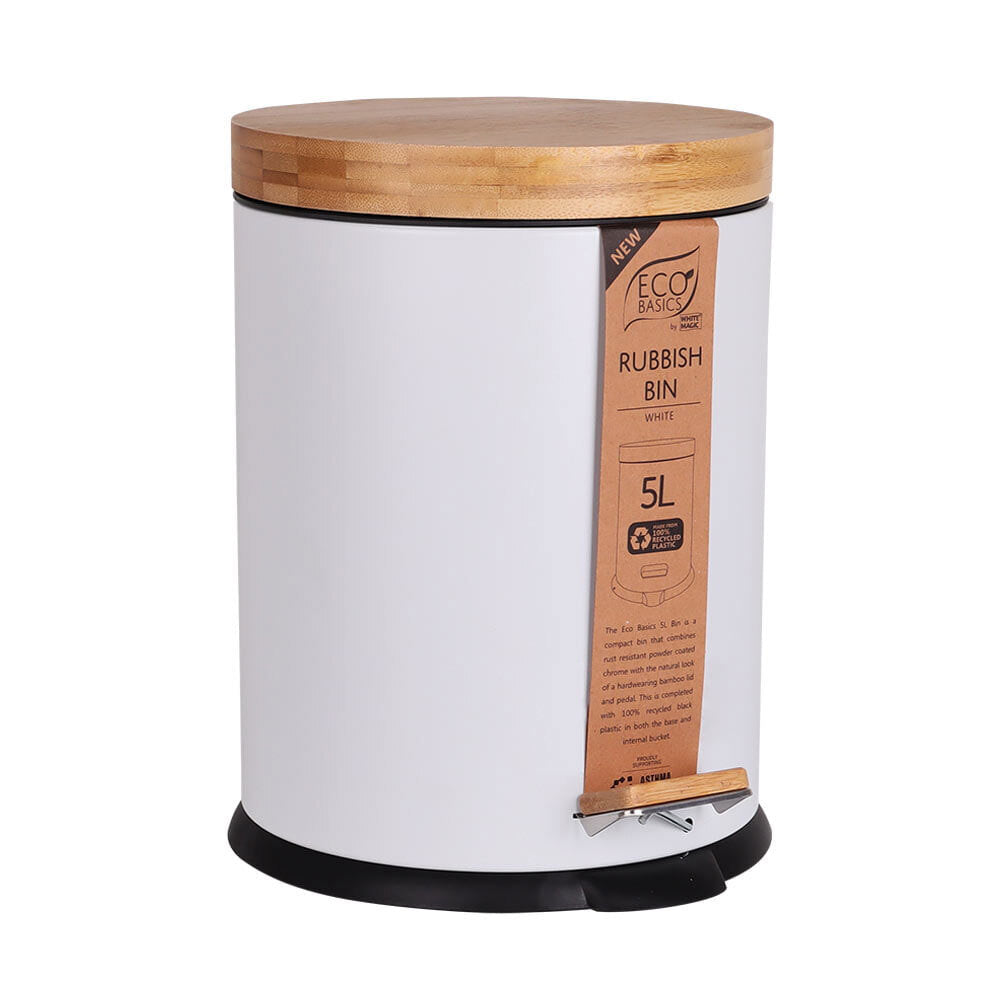 Eco Basics 5L Rubbish Bin/Trash Garbage Can Waste Container Storage Round White — image 2