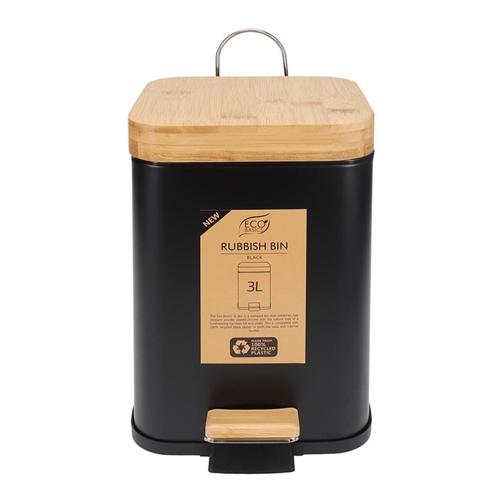 Eco Basics Rubbish Durable Plastic Bin Square 3L w/ Soft Close Lid Black (2 Pack) — image 2