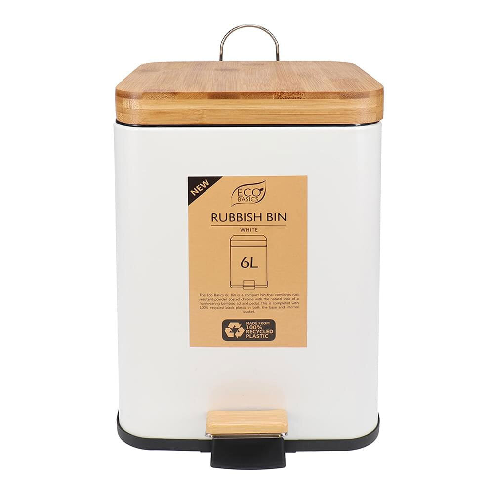 Eco Basics Rubbish Durable Plastic Bin Square 6L w/ Soft Close Lid White
