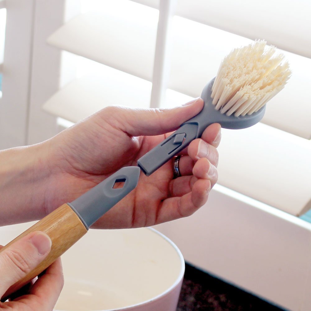 Eco Basics Replaceable Head Dish Cleaning Brush Residue Remover w/ Bamboo Handle — image 4