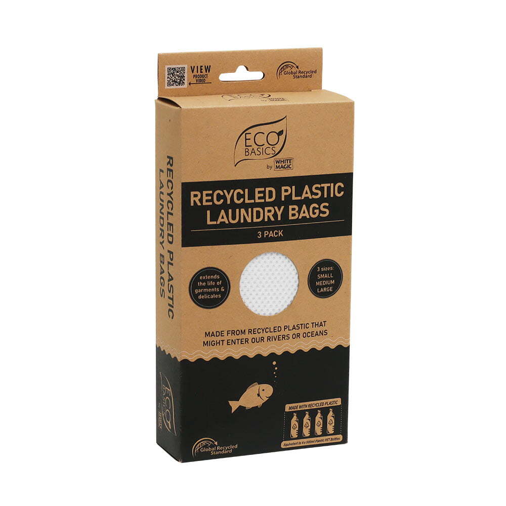 White Magic Eco Basics Recycled Plastic Zippered Laundry Wash Bags Clothes Cleaning Pouch — image 3