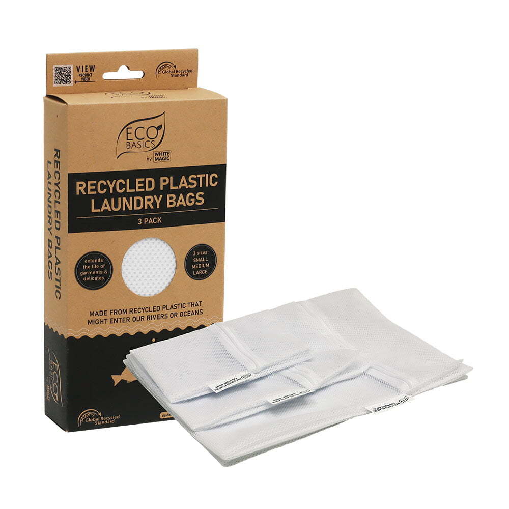 White Magic Eco Basics Recycled Plastic Zippered Laundry Wash Bags Clothes Cleaning Pouch