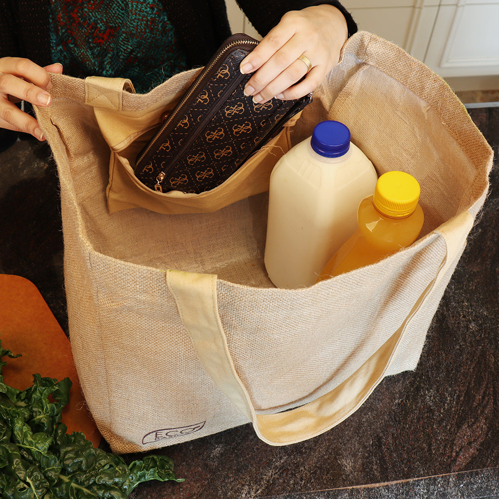 Eco Basics Reusable Jute Shopping Bag/Tote Storage Handbag w/ Carry Handle Beige — image 7