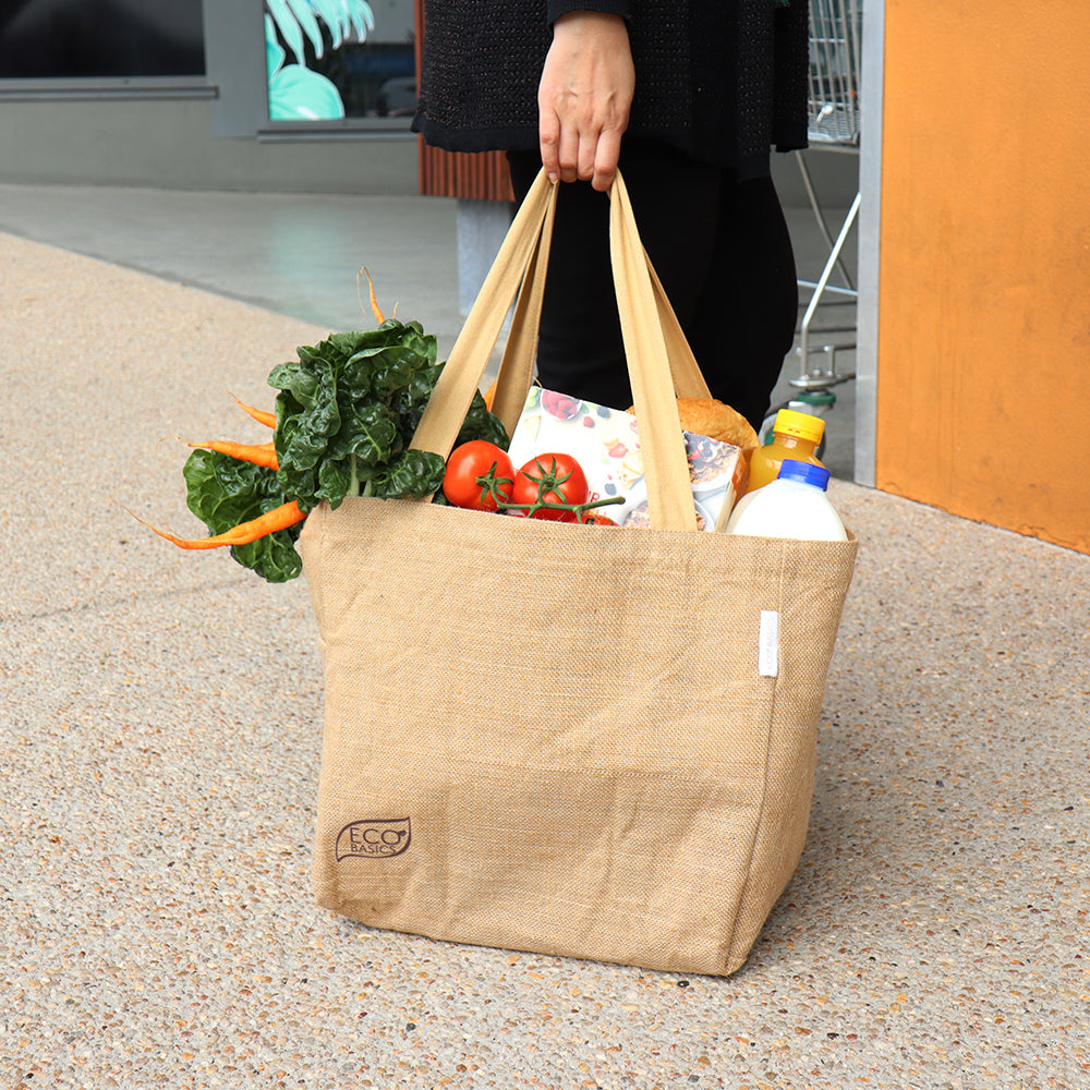 Eco Basics Reusable Jute Shopping Bag/Tote Storage Handbag w/ Carry Handle Beige — image 8
