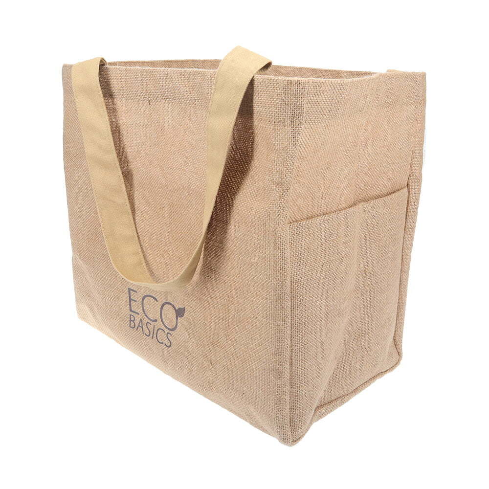 Eco Basics Reusable Jute Shopping Bag/Tote Storage Handbag w/ Carry Handle Beige — image 3