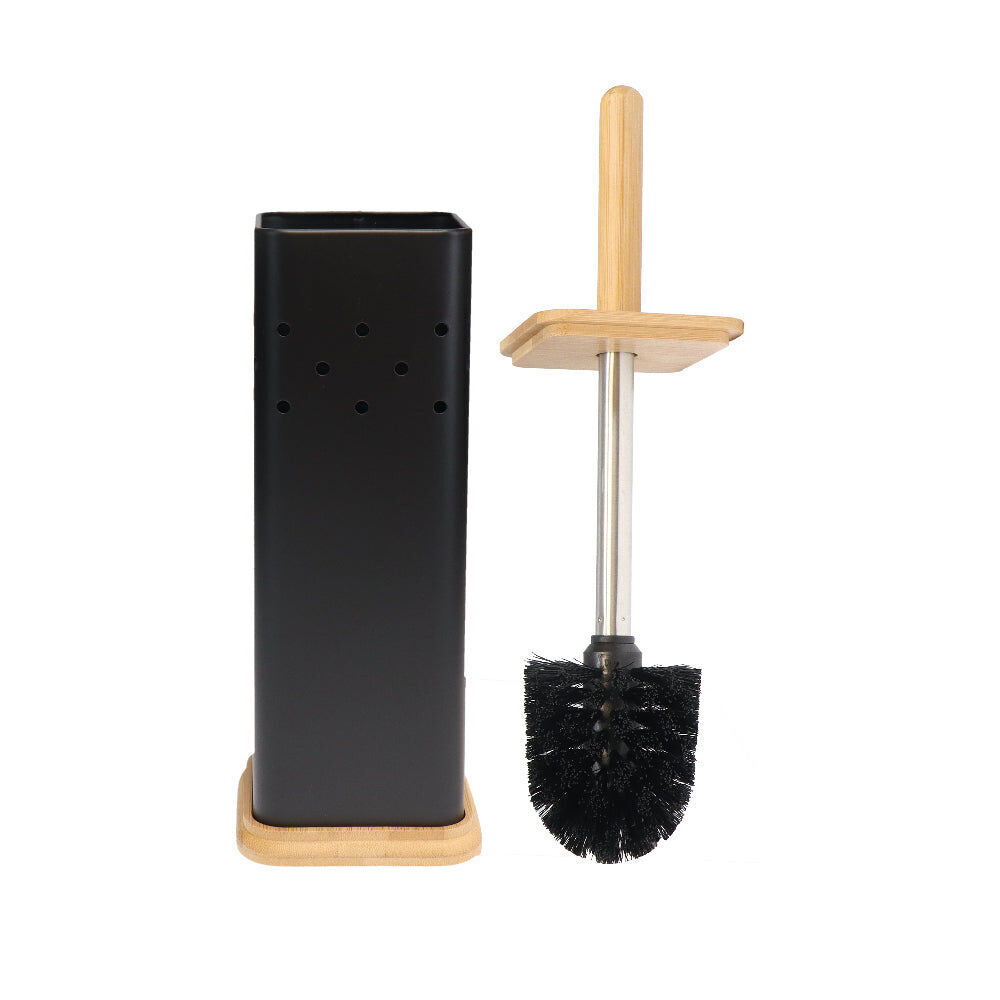 Eco Basics 39.5cm Black Square Toilet Brush w/ Holder Bathroom Cleaner Set