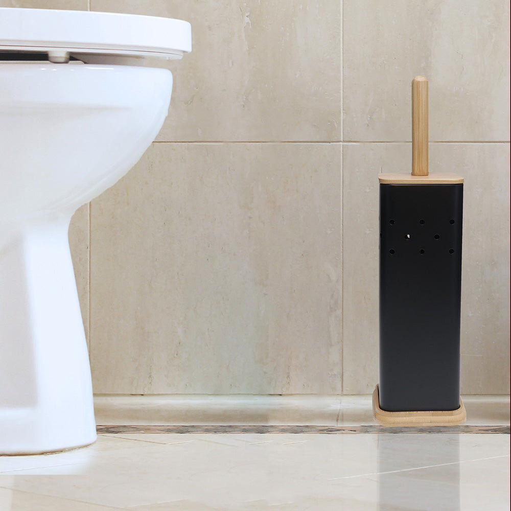 Eco Basics 39.5cm Black Square Toilet Brush w/ Holder Bathroom Cleaner Set — image 2