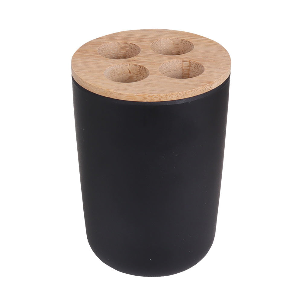 Eco Basics Bathroom Bamboo Toothbrush Caddy/Holder & Soap Pump Bottle Set Black — image 2