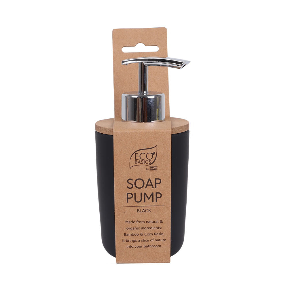 Eco Basics Bathroom Bamboo Toothbrush Caddy/Holder & Soap Pump Bottle Set Black — image 4