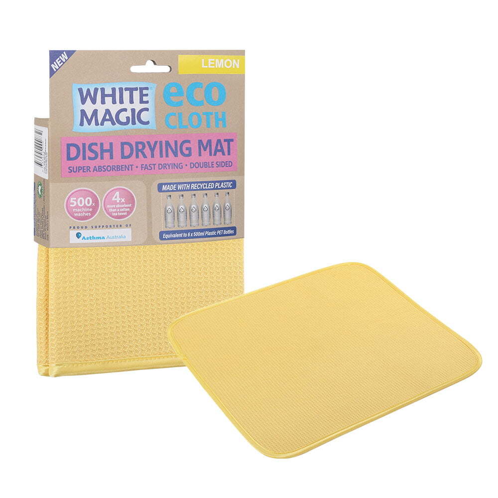 White Magic Dish/Bowl Drying Mat Kitchen Absorbent Pad Double Sided Cloth Lemon