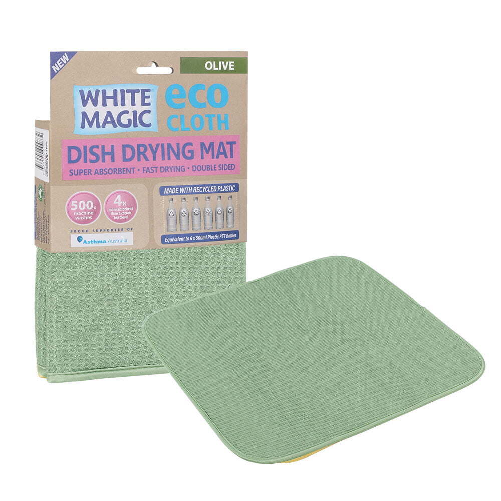 Magic Dish/Bowl Drying Mat Kitchen Absorbent Pad Double Sided Cloth — White Olive