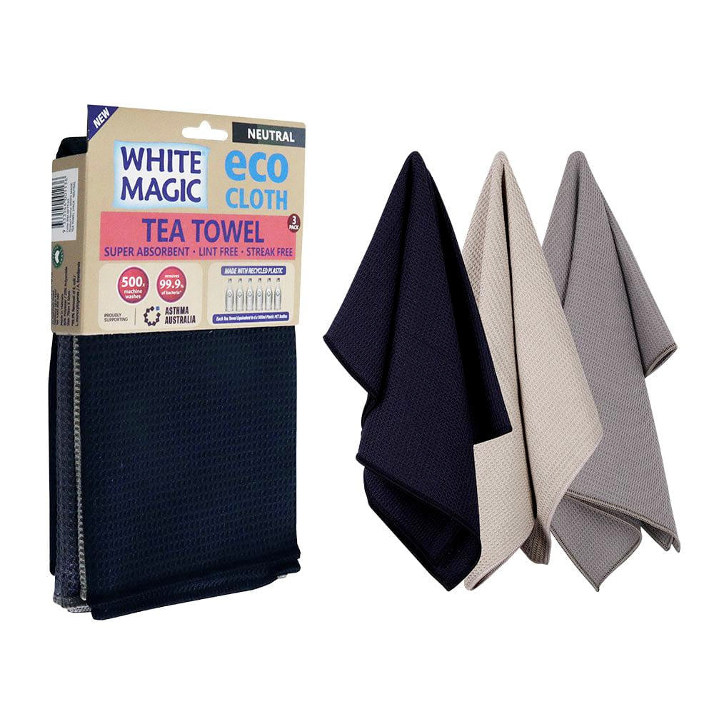White Magic Reusable 70x50cm Tea Towel Soft Absorbent Drying Cloth Neutral (3 Pieces)