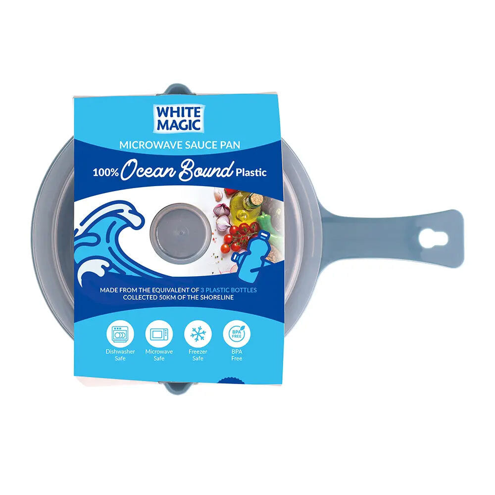 White Magic Ocean Bound Plastic Microwave Kitchen Sauce Pan Pot 0.6L - Blue