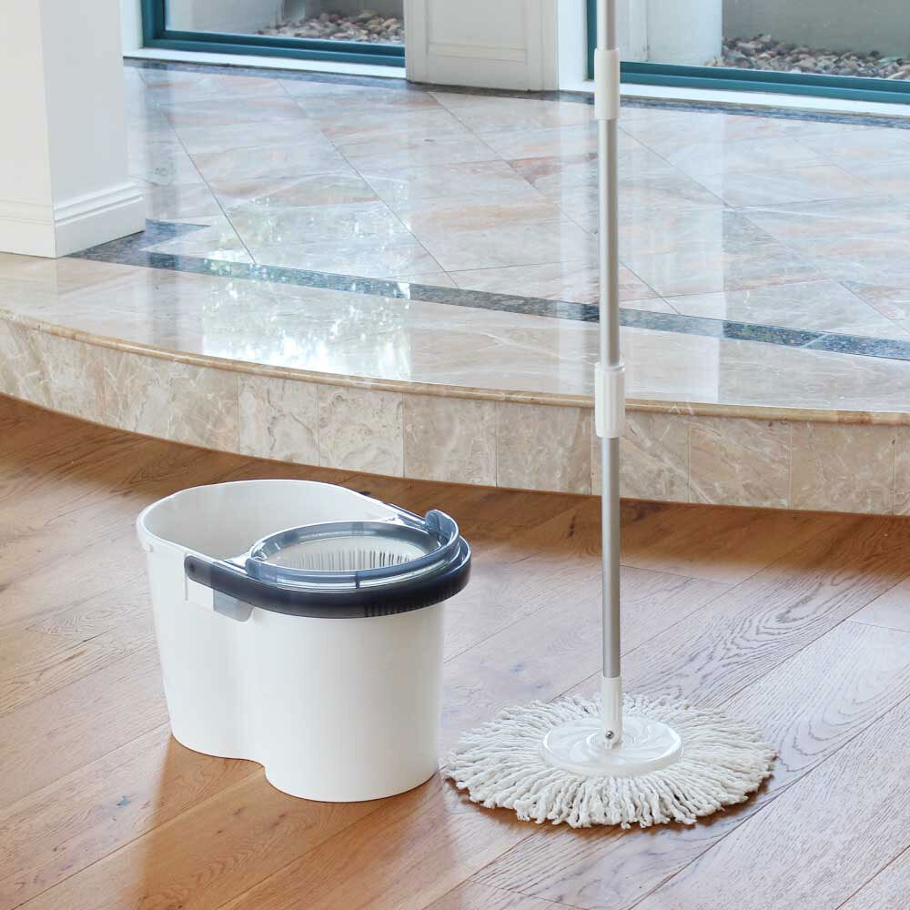 White Magic Hand Press Turbo Microfibre Spin Mop w/ Bucket Floor Surface Cleaner — image 7