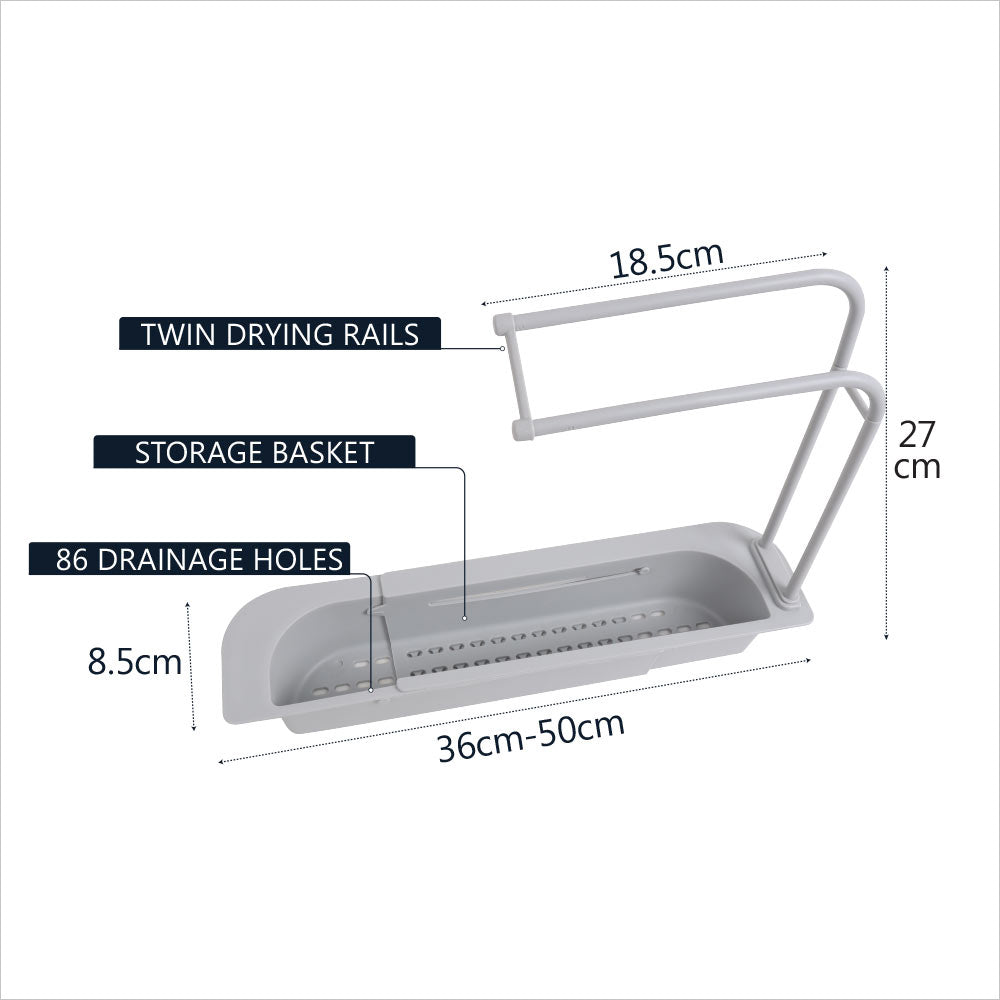 White Magic 50cm Adjustable Kitchen Sink Organiser Storage Towel Rack/Basket — image 3