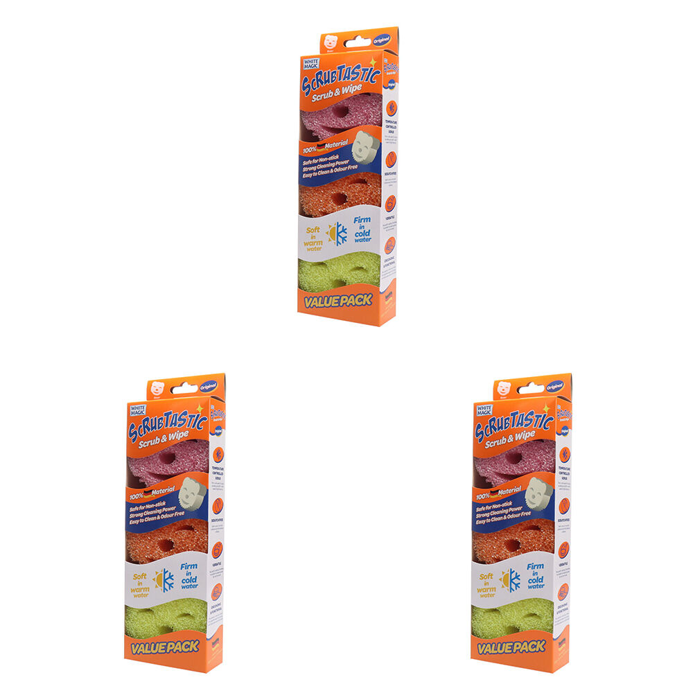 White Magic 3pc White Magic Scrubtastic Scrub & Wipe Sponge Surface/Dish Dirt Cleaner (3 Pack)
