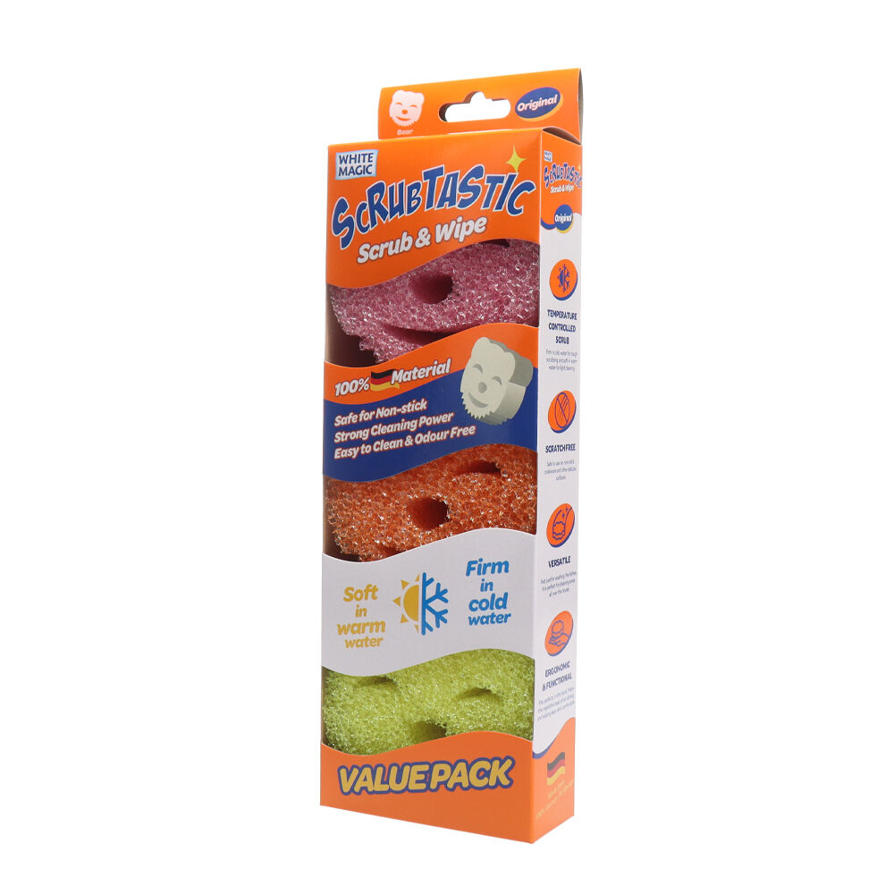 White Magic 3pc White Magic Scrubtastic Scrub & Wipe Sponge Surface/Dish Dirt Cleaner (6 Pack) — image 2