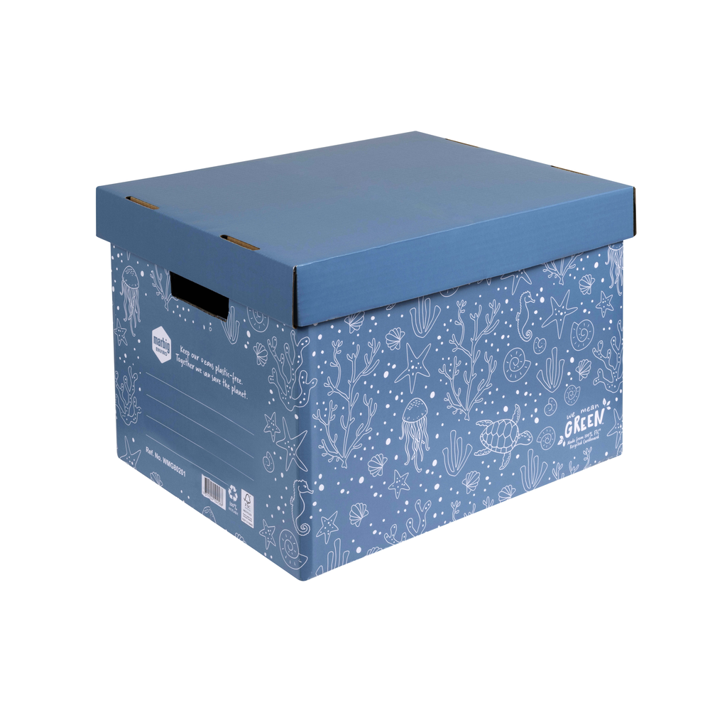 Marbig We Mean Green Enviro Recycled Stackable Cardboard Archive Box Sea Blue
