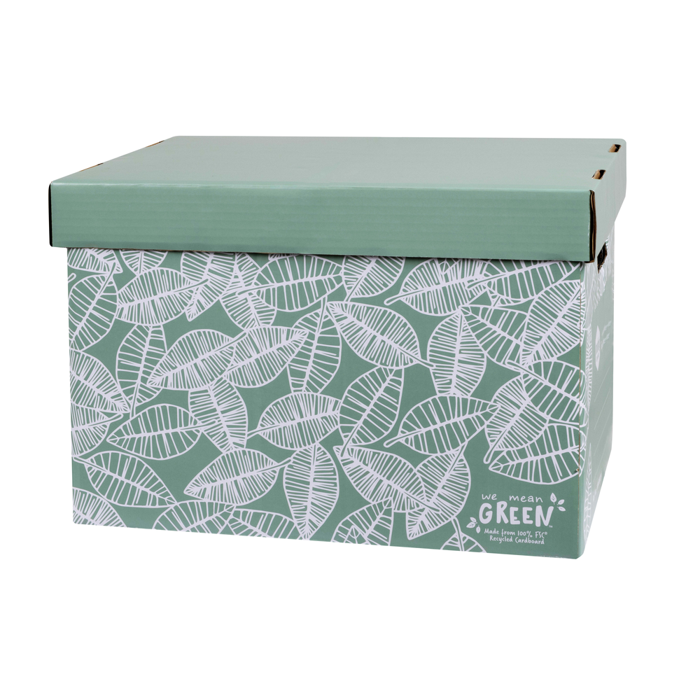 Marbig We Mean Green Recycled Enviro Cardboard Archive Box Stackable Leafy Green — image 2
