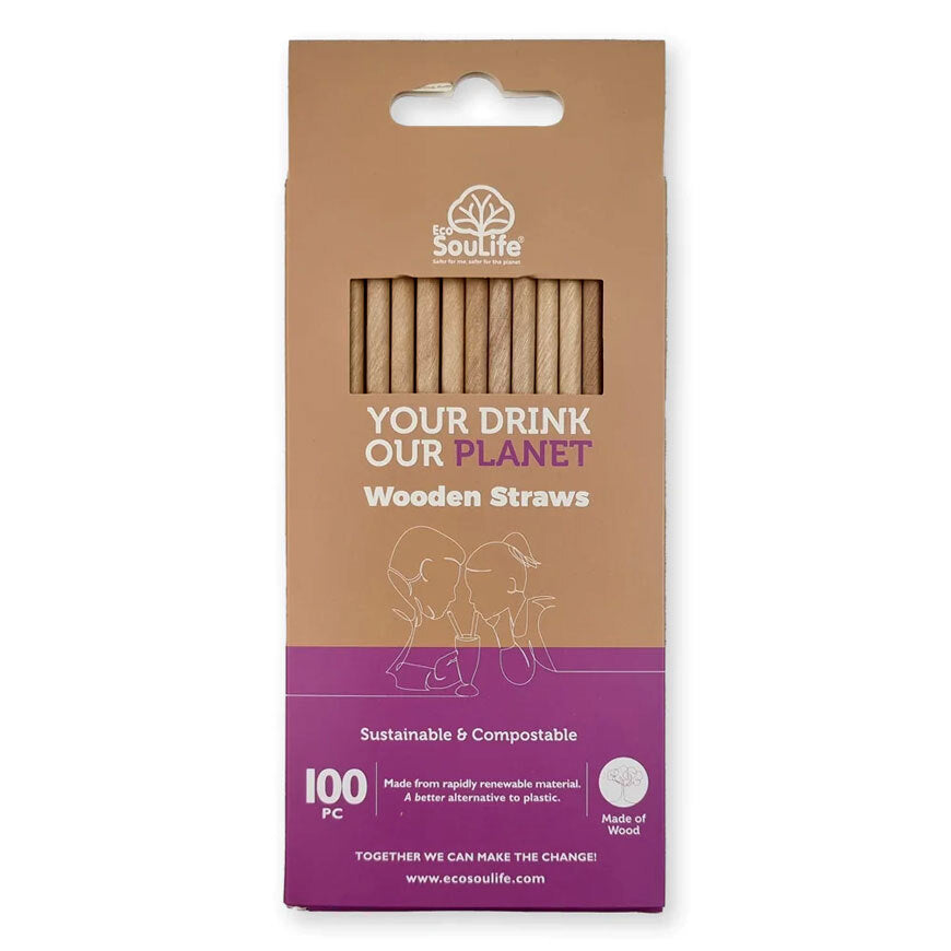 Eco Soulife 100pc Eco SouLife Disposable/Compostable Biodegradable Wooden Drinking Straws (3 Pack) — image 2