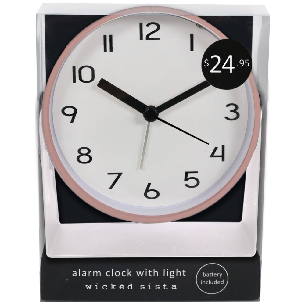 Wicked Sista Hayden Alarm Clock Built-In Light Silent Movement - Pink/White — image 2