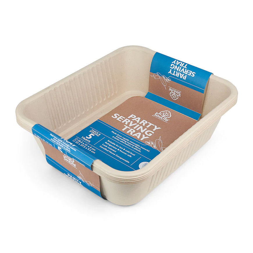 Eco Soulife Harvest Compostable Large Party Serving Tray Set 32.5x27x7cm (5 Pieces)