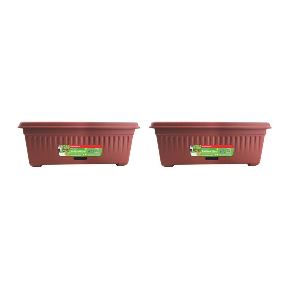Homeleisure WaterSaver Traditional Rect Planter Flower Pot 68cm Manor Red (2 Pack)