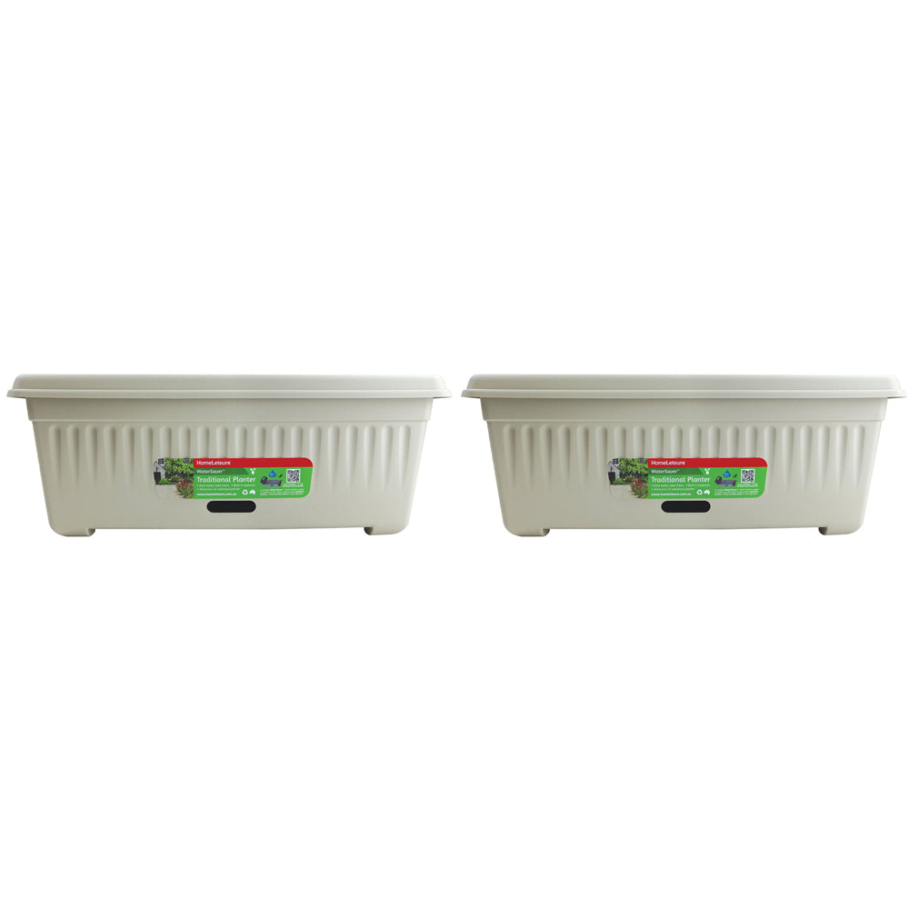 Homeleisure WaterSaver Traditional Rect Planter Flower/Plant Pot 68cm Stone (2 Pack)