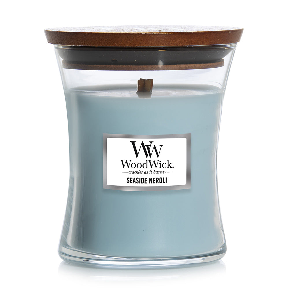 Woodwick 274g Scented Home Fragrance Soy Wax Candle Seaside Neroli Medium Blue