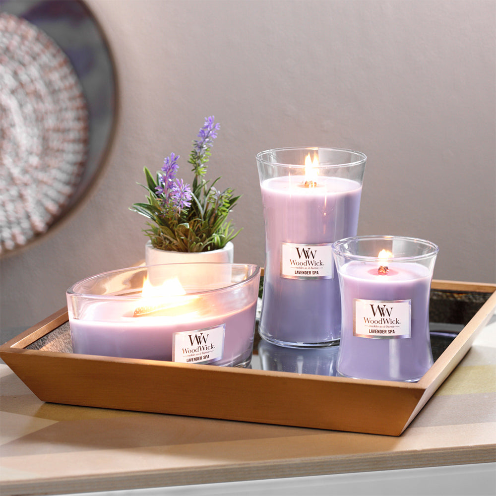 Woodwick Lavender Spa Scented Crafted Candle Glass Jar Soy Wax w/ Lid Medium — image 3