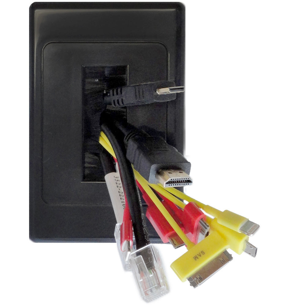 Pro2 Wall Plate Wallplate Brush Outlet Cover Management Cable Tidy Organiser Black (5 Pack)