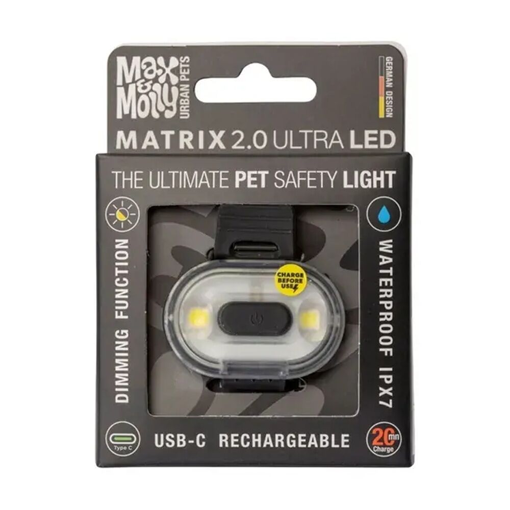 Max & Molly Matrix 2.0 Ultra LED USB-C Rechargeable Pet Safety Light — Black