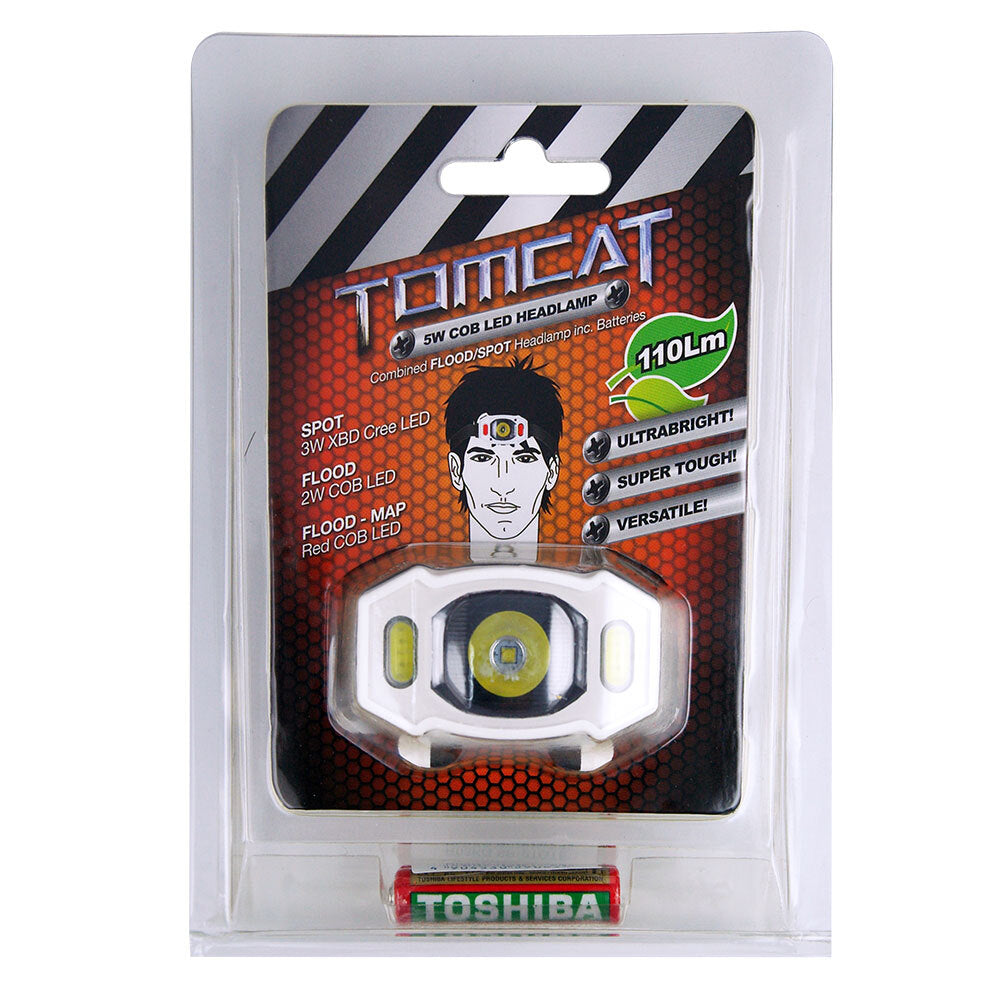 Tomcat 3W LED/2W COB Head Light 11.3cm Flood/Spot Headlamp w/AAA Batteries White — image 2