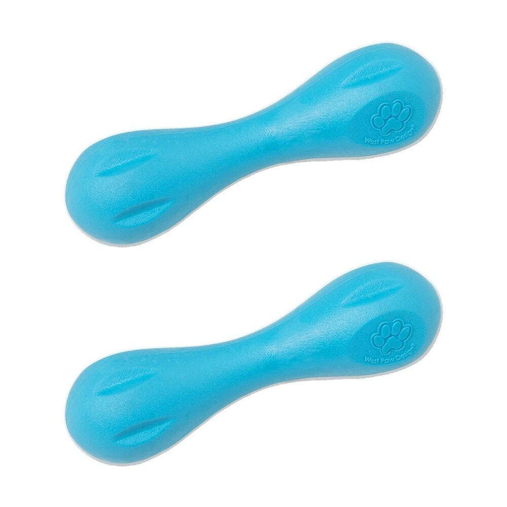 West Paw Hurley Bone Pet Dog Fetch Throwing Chew Toy Small Aqua Blue (2 Pack)