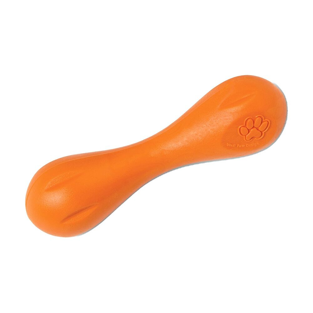 West Paw Small Tangerine Hurley Bone Pet Dog Fetch Throwing Chew Toy