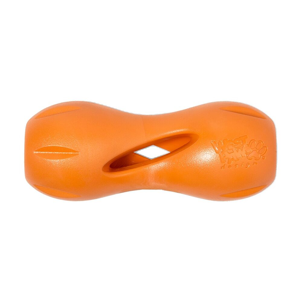 West Paw Small Tangerine Qwizl Pet Dog Interactive Treat Dispenser Soft Chew Toy